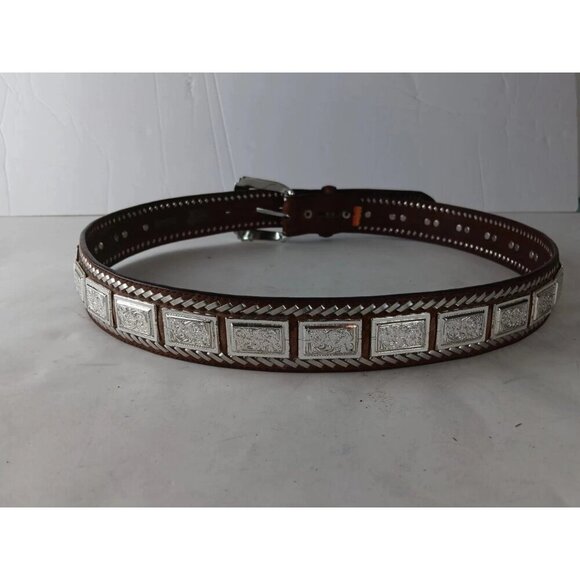 Justin Belt Mens Size 40 Brown Silver Leather Concho Western 9078 D - Picture 2 of 9